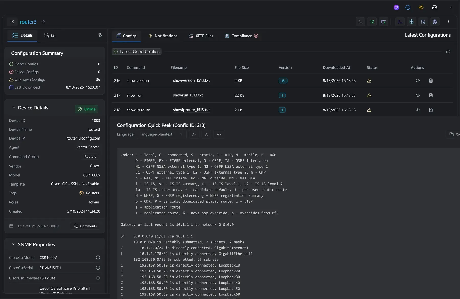 Configuration Backups in the rConfig V8 interface