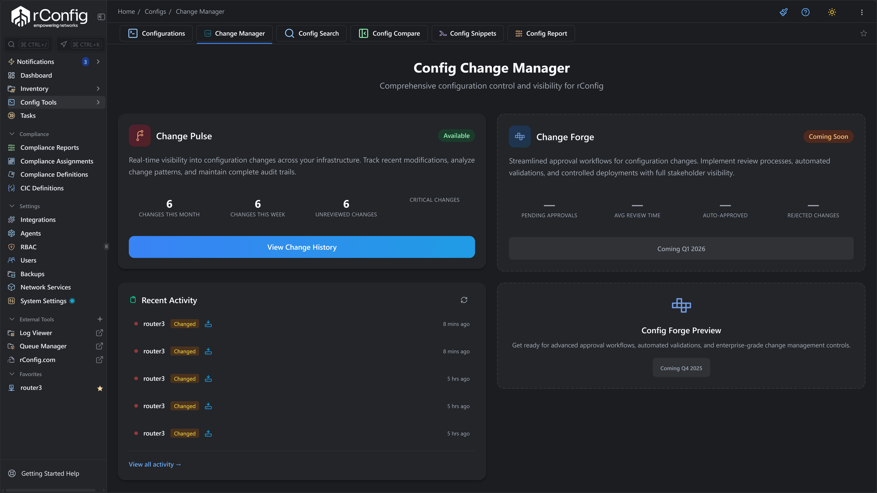 rConfig configuration management dashboard