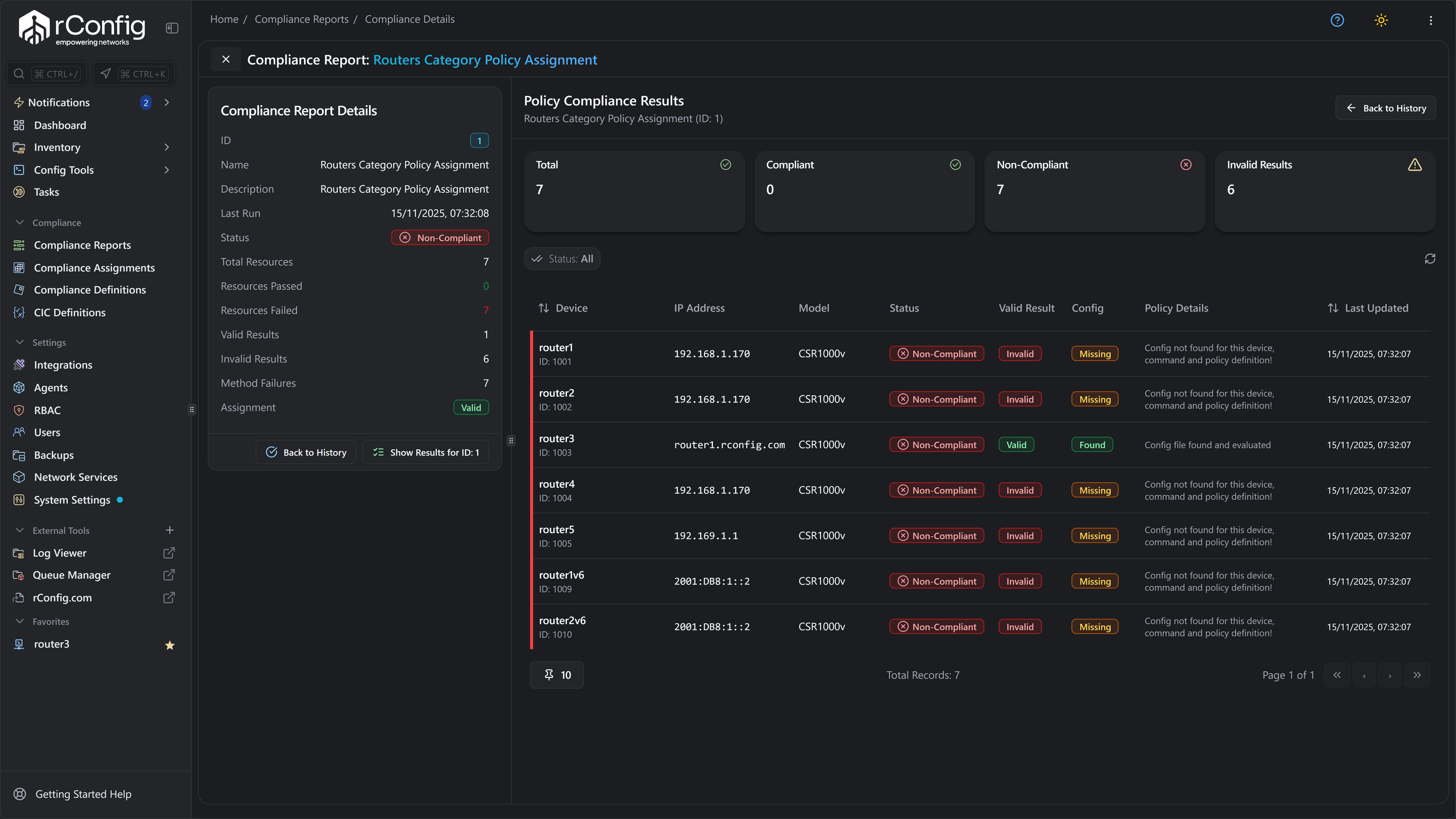 rConfig backup and task orchestration view