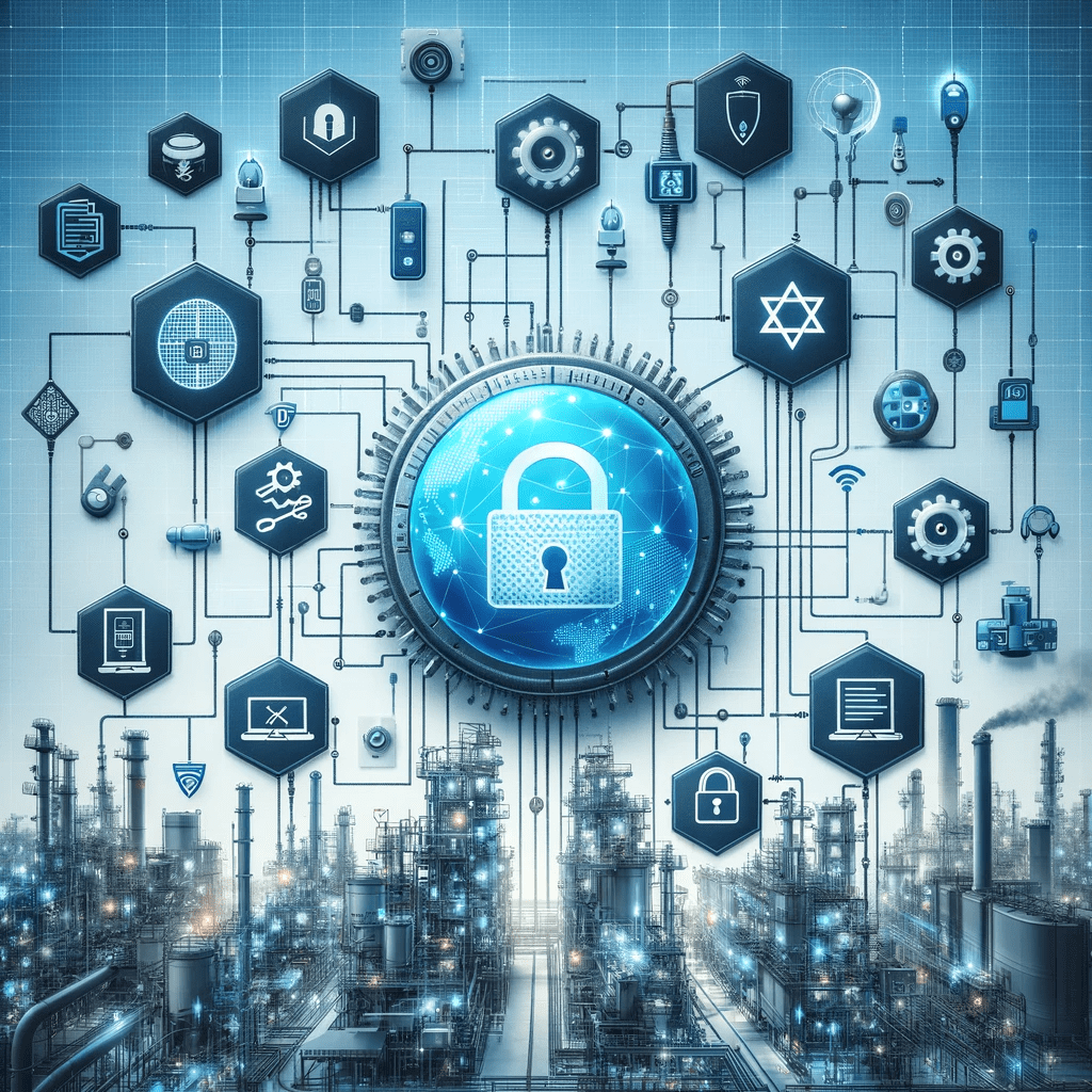Illustration representing the challenges of securing Operational Technology (OT) and Internet of Things (IoT) devices in industrial environments