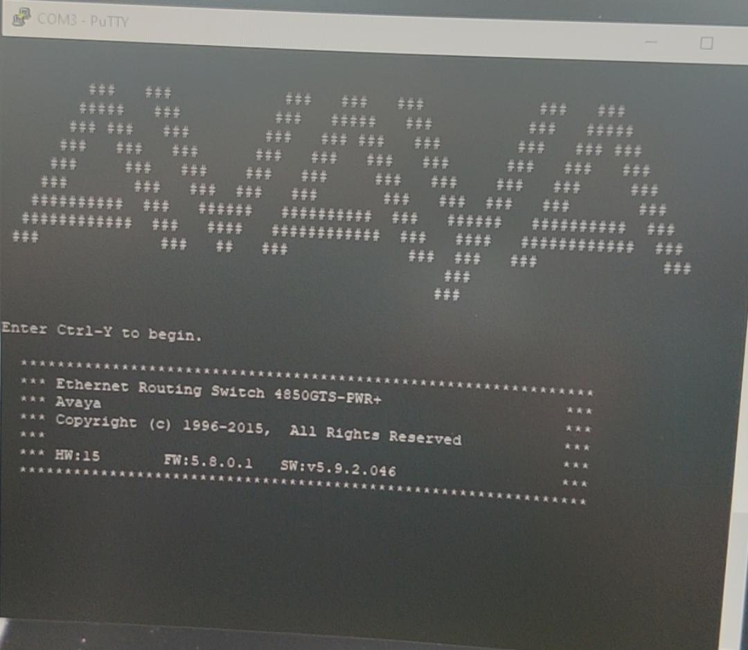 Image of the Avaya switch spalsh screen