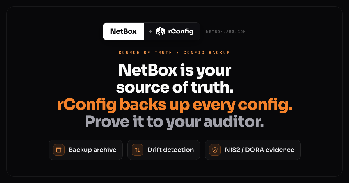 Netbox Card NetBox Configuration Backup & NCM Integration | rConfig